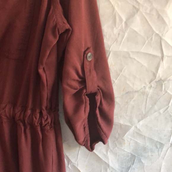 a.n.a. Collar and Tie Waist Button Down Burgundy Dress - Picture 6 of 9